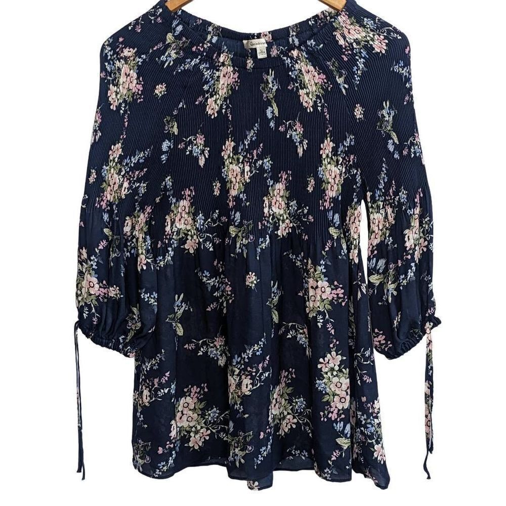 Vintage Quintessential Navy Floral Blouse Large - Picture 2 of 6